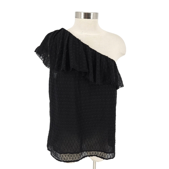 Paige Shandi Blouse Silk Black Ruffle Flutter One Shoulder Lined Top Large - Picture 1 of 10